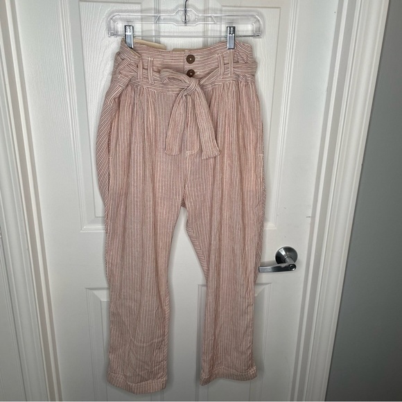 Free People Rumors Yarn Dye Harem Pants Red Stripe High Waist Tie Belt Boho 8 - Picture 3 of 15